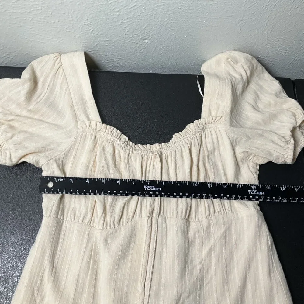 Le Lis Romper Womens Medium Beige Lined‎ Smocked Gauzy Milkmaid Boho Peasant